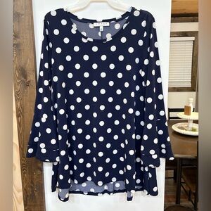 Chaus Navy and White Polka Dot Blouse